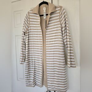 Chico's Beige and White Striped Cardigan